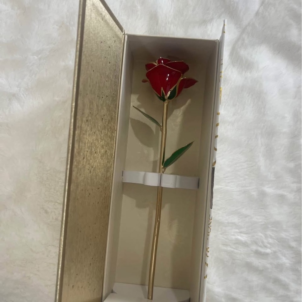 Gold Stem Red Rose Ornament
